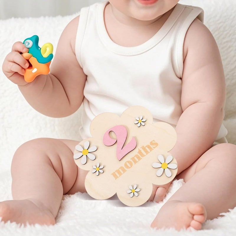 Baby Monthly Photo Props 2 Sets Wooden Birth Flower Plaques For Valentine Day Baby Shower - Image 4
